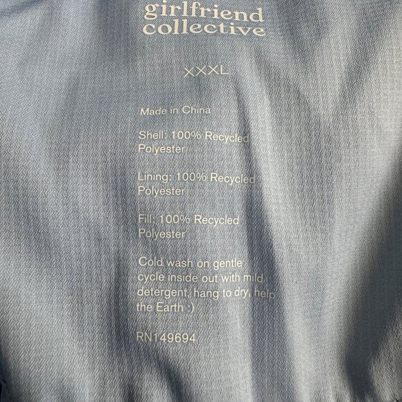 Girlfriend Collective Light Blue Puffer Jacket serenity Zip-Up XXXL Winter Coat - Picture 4 of 16